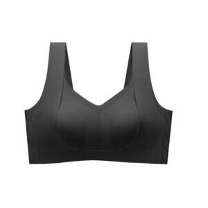 NWT REAL WILL Sculpt Minimizer push up wireless bra wide straps black Large